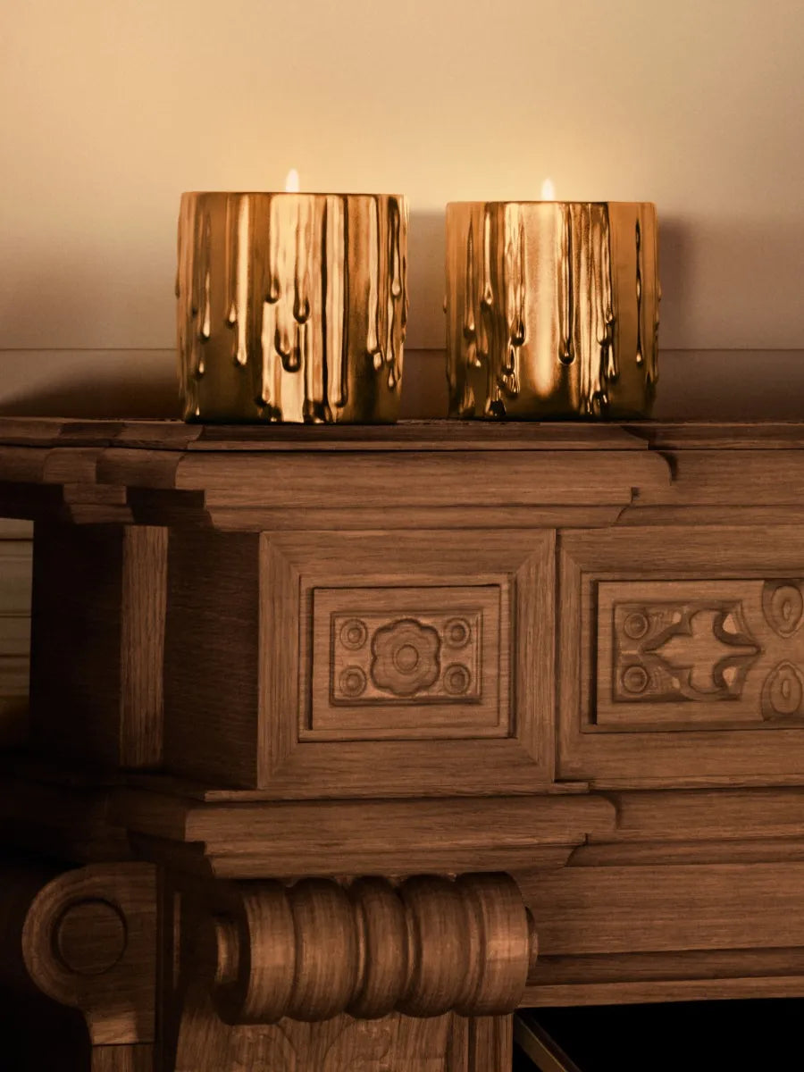 Gold melted wax candle holder - For classic candles