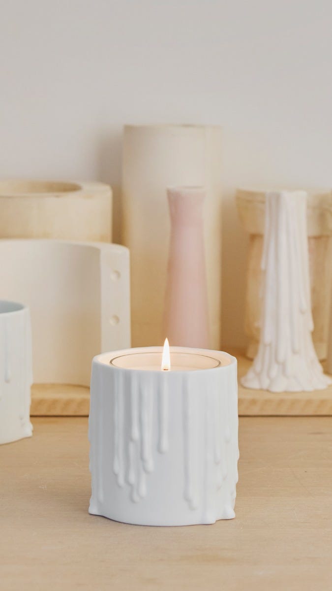 White Melted Wax candle holder - For classic candles