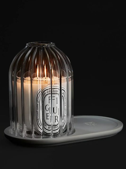 Ribbed Candle Holder with Oval Tray - For classic candles